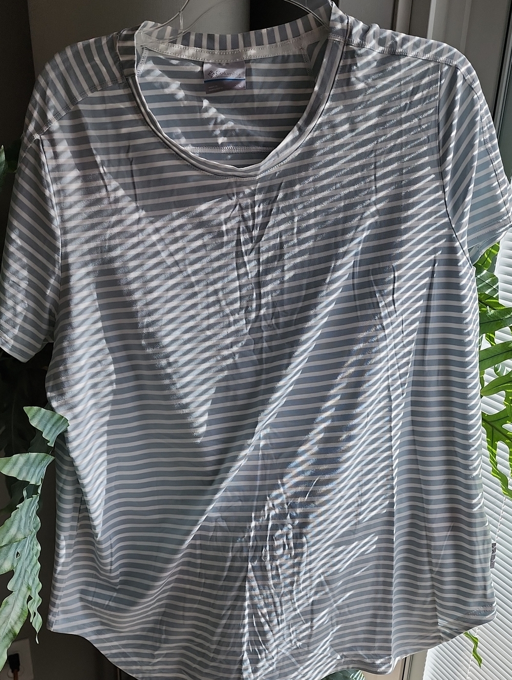 Columbia Light Blue and White Striped Short Sleeve Tee